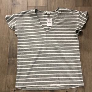 NWT J Crew gray with white stripe flutter sleeve